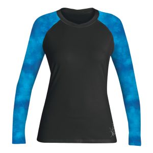 Women's Ocean Ramsey Water Inspired Long Sleeve Ventx Relaxed Fit UV Top - Black/Honu Print