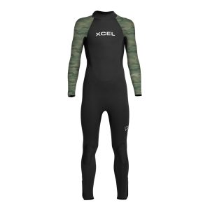 Kids' Axis Back Zip Full Wetsuit 4/3mm - Black/Green Camo