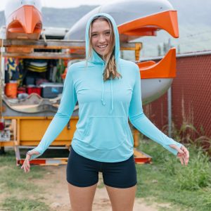 Women's Heathered VentX Long Sleeve Hooded Relaxed Fit UV - Glacier Blue
